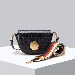 Oryany Lottie Croco Crossbody - Black Leather